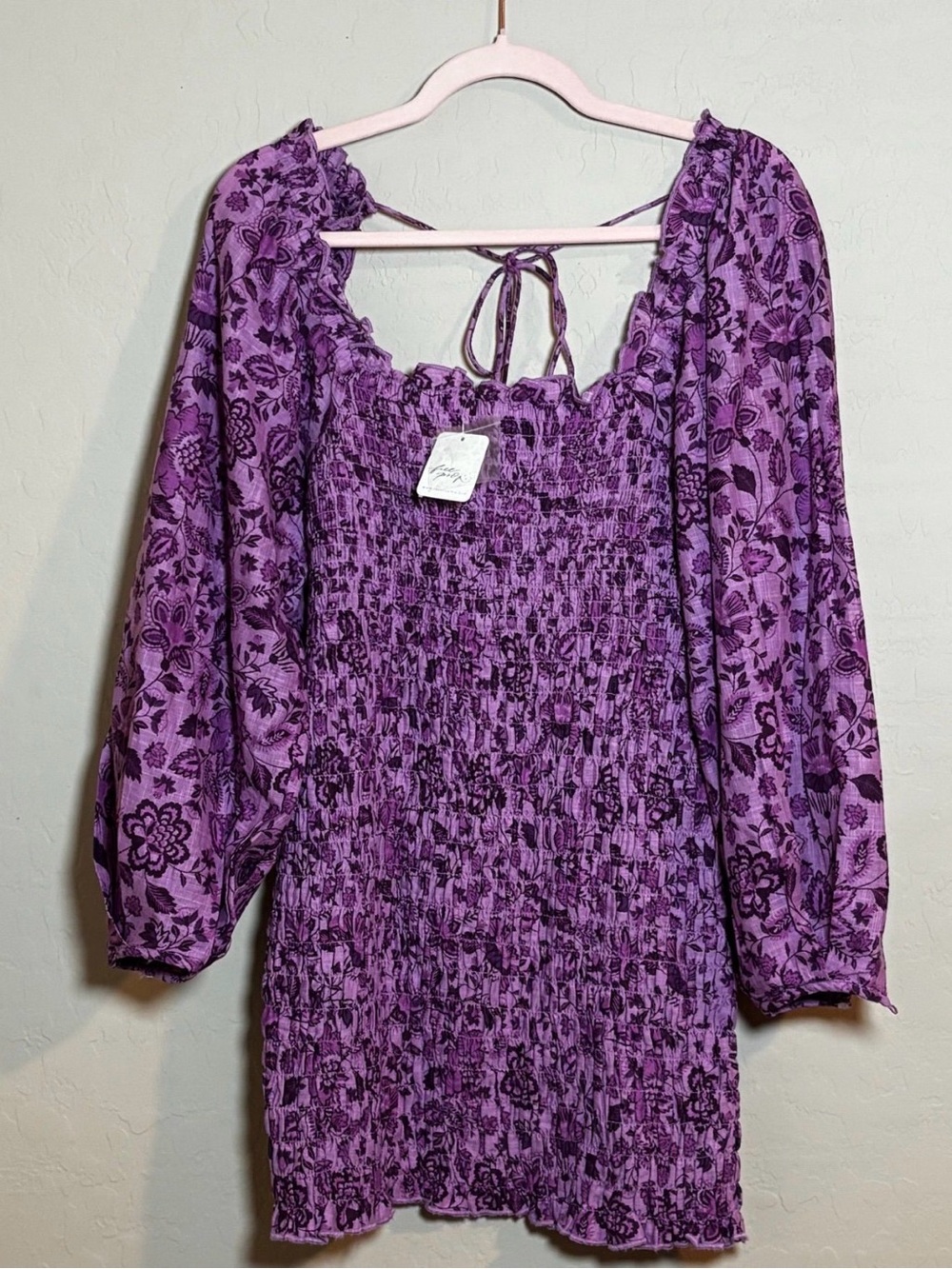 Free People Smock It To Me Mini Dress Purple Azaela Size Small NWT